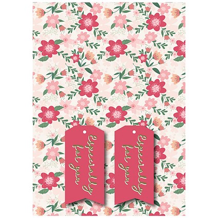 Pink Floral Gift Wrap and Tags (Pack of 12)