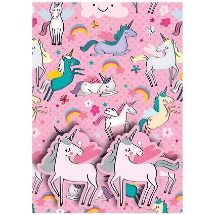 Pink Unicorns Gift Wrap and Tags (Pack of 12)