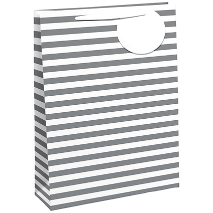 Striped Gift Bag Large White/Silver (Pack of 6)