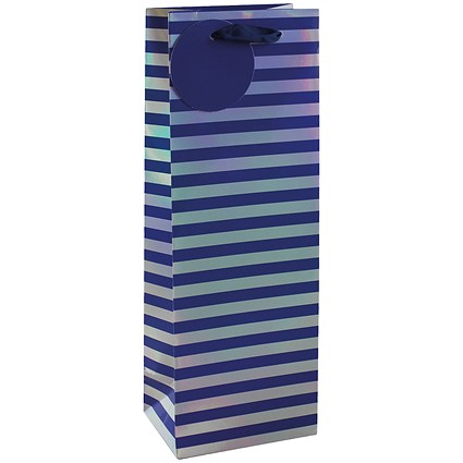 Striped Bottle Bag Blue/Silver (Pack of 6)