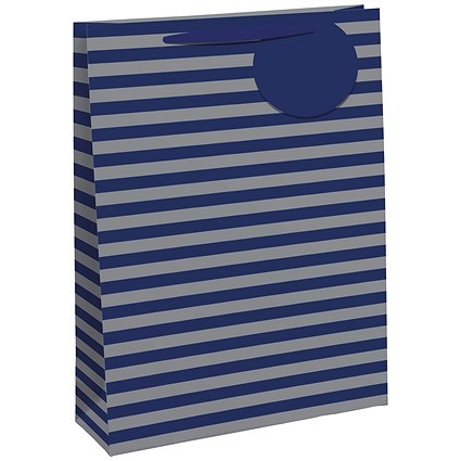 Striped Gift Bag Medium Blue/Silver (Pack of 6)