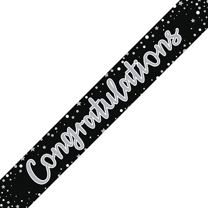 Congratulations Banner Black/Silver (Pack of 6)