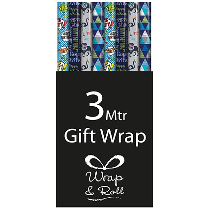 Assorted Blue Happy Birthday Gift Wrap (Pack of 39)