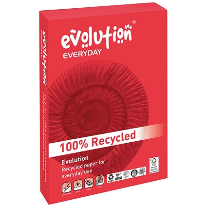 Evolution A3 Everyday Recycled Paper, White, 80gsm, Ream (500 Sheets)