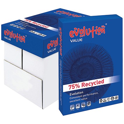 Evolution Value A4 Recycled Paper White, 80gsm, Box (5 x 500 Sheets)