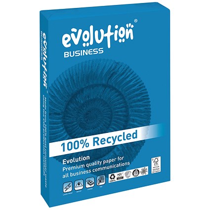 Evolution A4 Business Recycled Paper, White , 120gsm, Ream (250 Sheets)