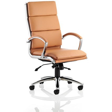 Classic High Back Executive Chair, Fixed Height Arms, Tan - Delivered Built