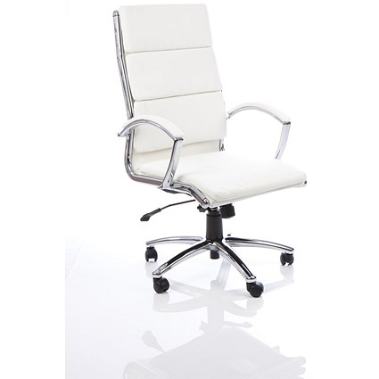 Classic High Back Executive Chair, Fixed Height Arms, White