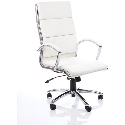 Classic High Back Executive Chair, Fixed Height Arms, White - Delivered Built