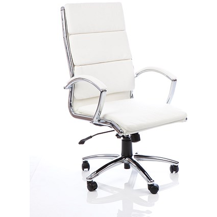 Classic High Back Executive Chair, Leather, White, Assembled