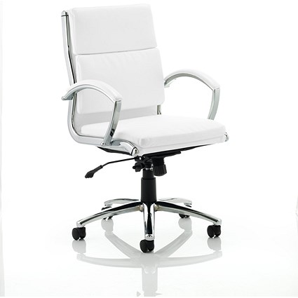 Classic Medium Back Executive Chair, Fixed Height Arms, White Classic Medium Back Executive Chair, Fixed Height Arms, White