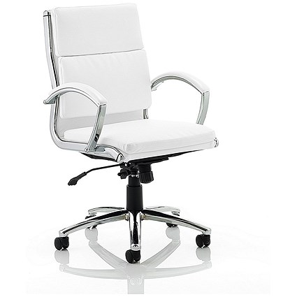 Classic Medium Back Executive Chair, Fixed Height Arms, White - Delivered Built