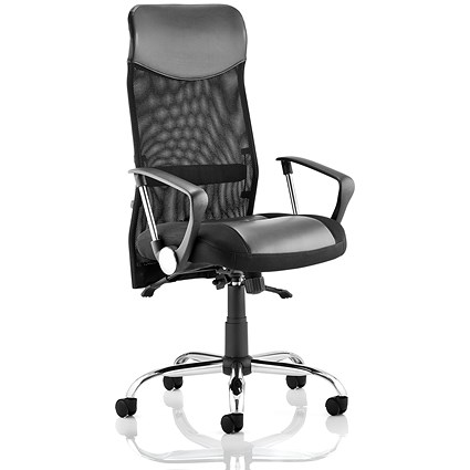 Vegas Executive Mesh Back Chair, Fixed Height Arms, Black - Delivered Built