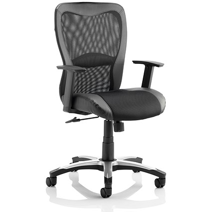 Victor Leather & Mesh Executive Chair, Height Adjustable Arms, Black - Delivered Built