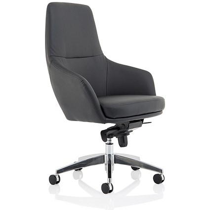 Fenton Leather Medium Back Chair, Fixed Height Arms, Black