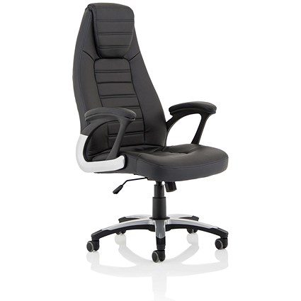 Metropolis High Back Leather Look Chair, Fixed Height Arms, Black