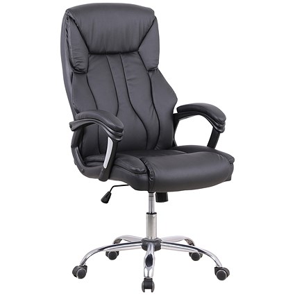 Stratford High Back Executive Chair, Fixed Height Arms, Black