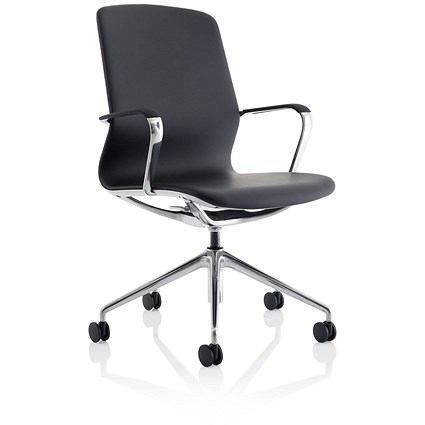 Lucia Executive Chair, Chrome Frame, Fixed Height Arms, Black