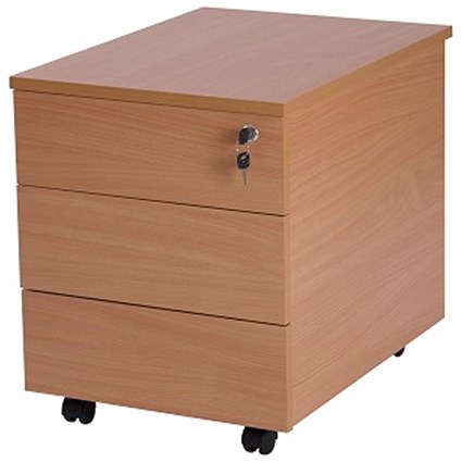 Retro 3 Drawer Mobile Pedestal, Beech