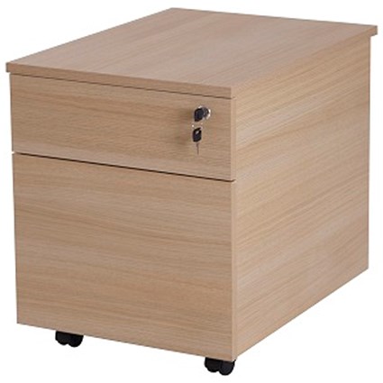 Retro 2 Drawer Mobile Pedestal, Oak