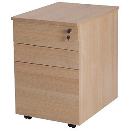 Retro 3 Drawer Tall Mobile Pedestal, Oak