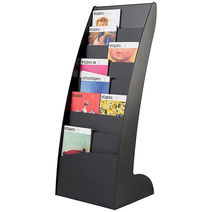 Fast Paper Floorstanding Literature Display, Curved, 8 x A4 Slots, Black
