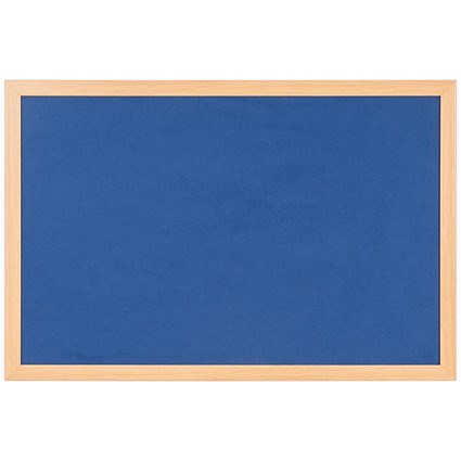 Bi-Office Earth Prime Felt Notice Board, Oak MDF Frame, 600x450mm, Blue