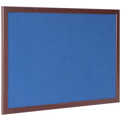 Bi-Office Earth Prime Felt Notice Board, Cherry MDF Frame, 2400x1200mm, Blue