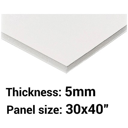 Foamboard, 30'' x 40'', White, 5mm Thick, Box of 25