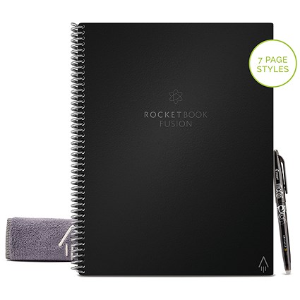 Rocketbook Fusion A4 Letter Set Reusable Notebook, 42 Pages, Black