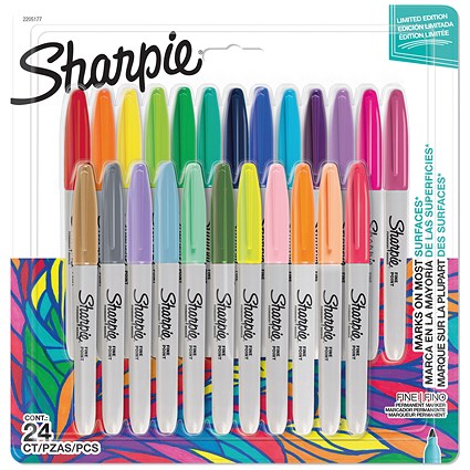 Sharpie Permanent Markers, Fine Colouring Pens, Assorted Colours, Pack of 24