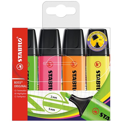 Stabilo Boss Highlighters, Assorted Colours, Pack of 4