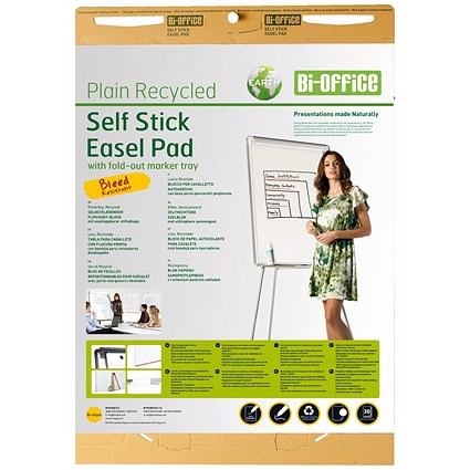 Bi-Office Earth Self-Stick Flipchart Pad, 80gsm Plain Recycled Paper, 30 Sheets, 635x762mm, Pack of 2