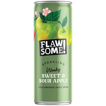 Flawsome Sweet + Sour Apple Soft Drink, 250ml, Can, Pack of 24