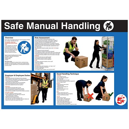 5 Star Safe Manual Handling Sign Laminated Paper A2