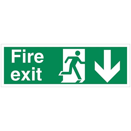 5 Star Fire Exit Run Man Arrow Down Sign Plas 150x450