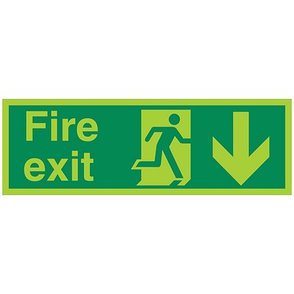 5 Star Fire Exit Run Man Arrow Down Sign Plas 150x450