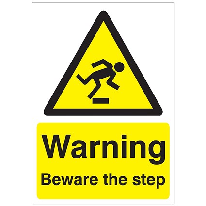 5 Star Warning Beware of Step Sign Rigid Plastic A5