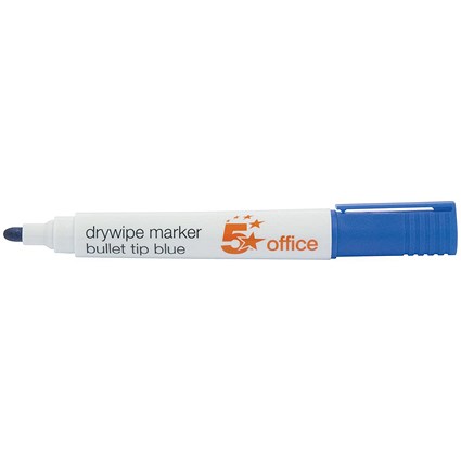 5 Star Drywipe Marker, Bullet Tip, Blue, Pack of 12 5 Star Drywipe Marker, Bullet Tip, Blue, Pack of 12