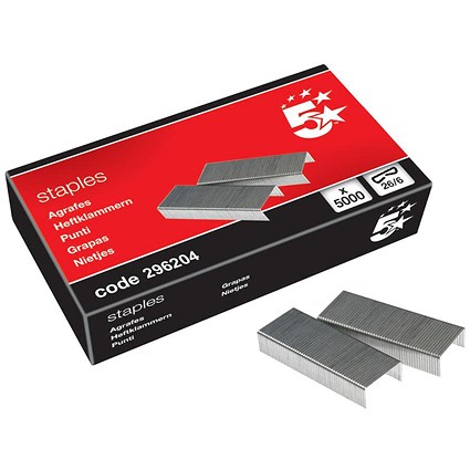 5 Star No. 56 Staples (26/6mm) - Box of 5000 5 Star No. 56 Staples (26/6mm) - Box of 5000