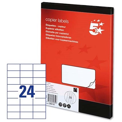 5 Star Laser and Inkjet Labels, 24 per Sheet, 70x37mm, White, 2400 Labels 5 Star Laser and Inkjet Labels, 24 per Sheet, 70x37mm, White, 2400 Labels