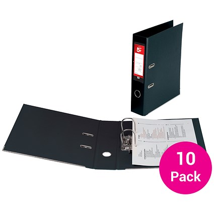 5 Star A4 Lever Arch Files, Plastic, Black, Pack of 10 5 Star A4 Lever Arch Files, Plastic, Black, Pack of 10