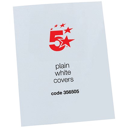5 Star Binding Covers, 250gsm, Plain, Gloss White, A4, Pack of 100