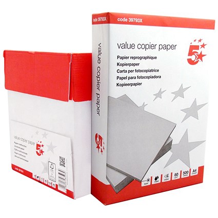 5 Star Copier Paper A4 80gsm White Ream-Wrapped (Pack of 2500)