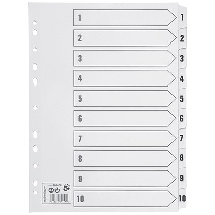 5 Star Index Dividers, 1-10, Mylar Tabs, A4, White