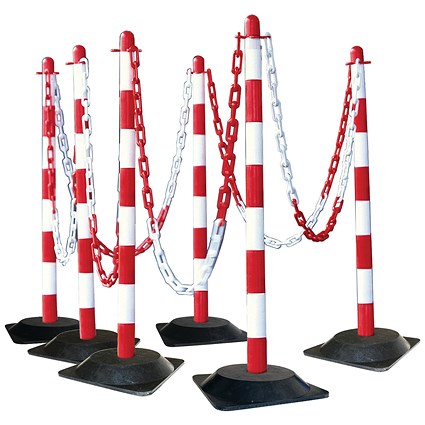 Guarda Chain Post Set with 6 Posts Red/Wht Rubber Base