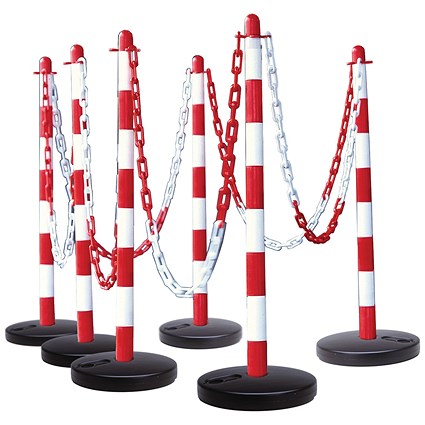 Guarda Chain Post Set with 6 Posts Red/Wht Round Base