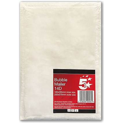 5 Star Office Bubble Mailer, Size 14D 170x265mm Internal, Pack of 3 5 Star Office Bubble Mailer, Size 14D 170x265mm Internal, Pack of 3
