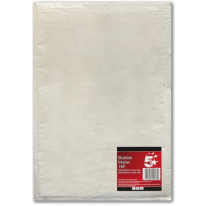 5 Star Office Bubble Mailer, Size 16F 220x340mm Internal, Pack of 3 5 Star Office Bubble Mailer, Size 16F 220x340mm Internal, Pack of 3