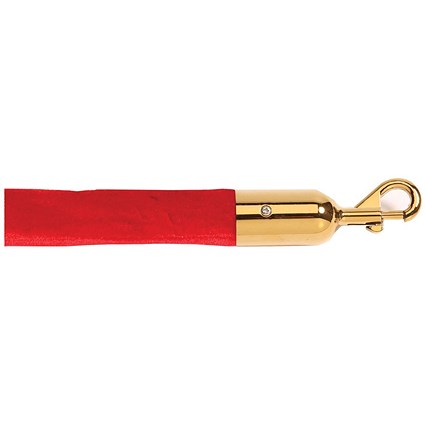 5 Star Economy Velour Rope Red 1.8m with Polished Brass Ends